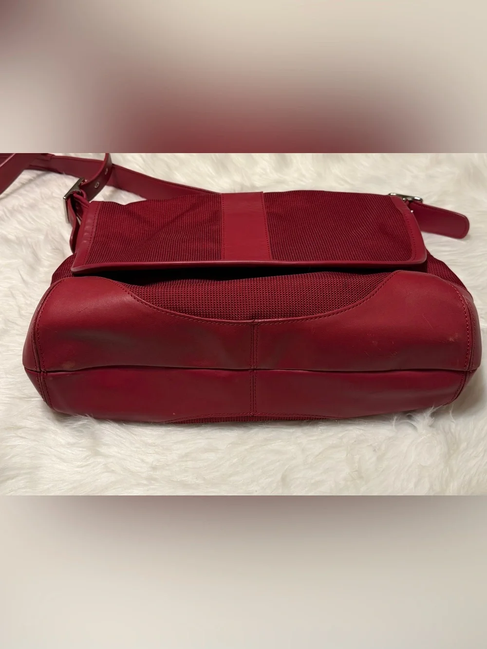 L.L. Bean Buckle Crossbody Messenger Bag Canvas with Leather Trim